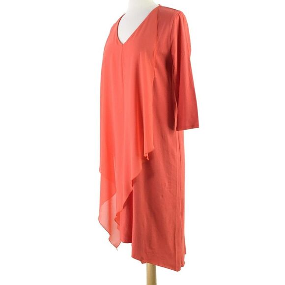 Soft Surroundings Asymmetric Coral Andalou Midi Dress Petite PM Chiffon Front - Picture 6 of 14